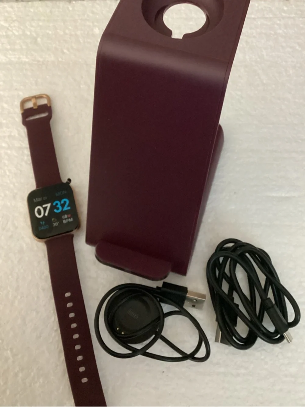 Air 3 Burgundy Silicone Strap Smartwatch with 3 in 1 Wireless Charging Station